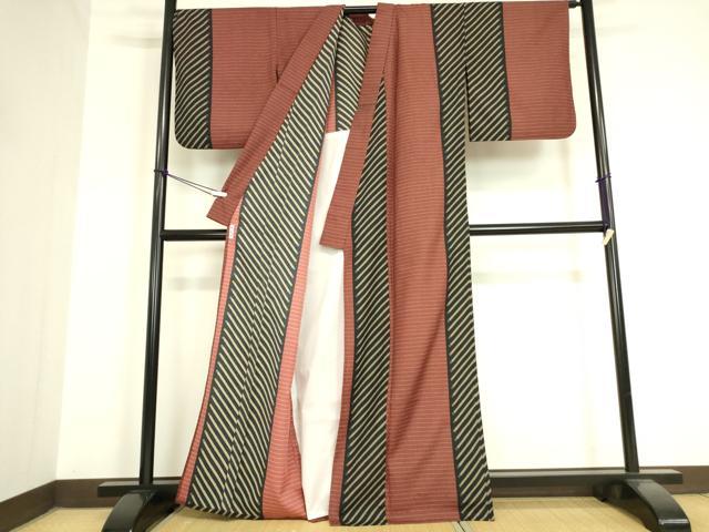 平和屋着物▽小紋 単衣 変わり縞 洗える着物 DAAV5579az