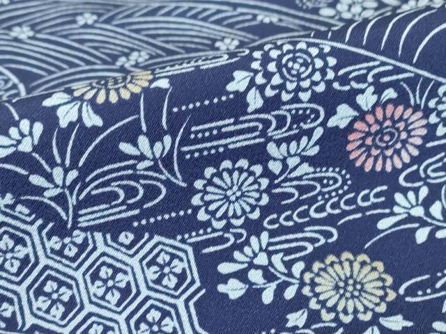 平和屋着物▽小紋 単衣 流水花文 洗える着物 DAAV5598az