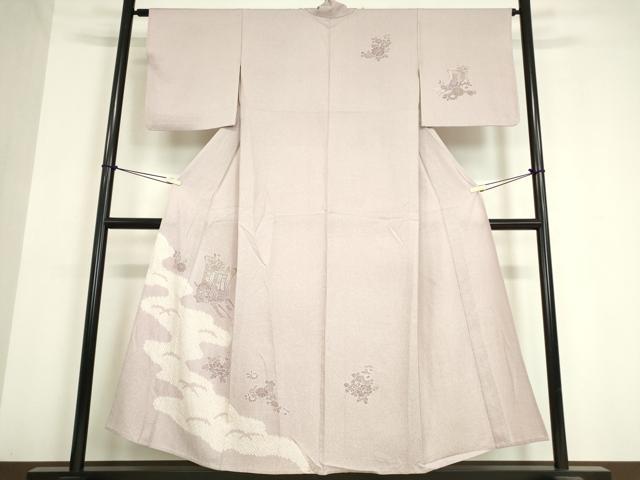 平和屋着物▽訪問着　単衣　刺繍　絞り　御所車花文　金彩　正絹　逸品　DAAV5613az