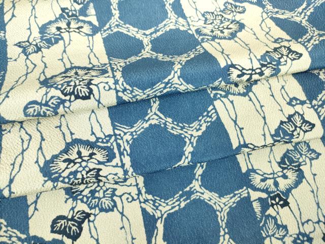 平和屋着物▽上質な小紋　単衣　藍　型絵染　亀甲松文　正絹　逸品　DAAV5622az