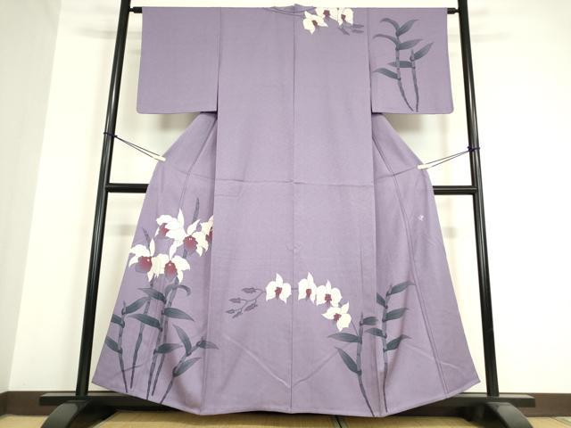 平和屋着物▽訪問着　単衣　作家物　蘭　手描き　正絹　逸品　DAAV5629az