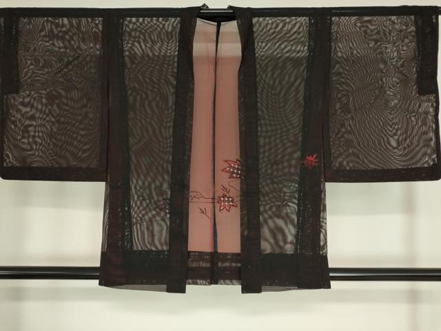 平和屋着物▽羽織　スリーシーズン　春夏秋　塵除け　紗　流水楓文　レース　正絹　逸品　DAAV5633az