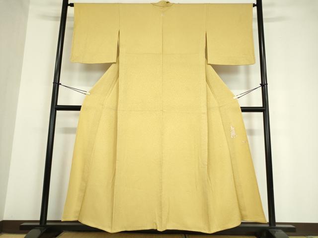 平和屋着物▽上質な色無地 単衣 花尽くし地紋 黄支子色 正絹