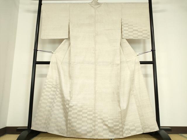 平和屋着物▽訪問着　単衣　紬地　市松絣文　正絹　逸品　DAAV5655az