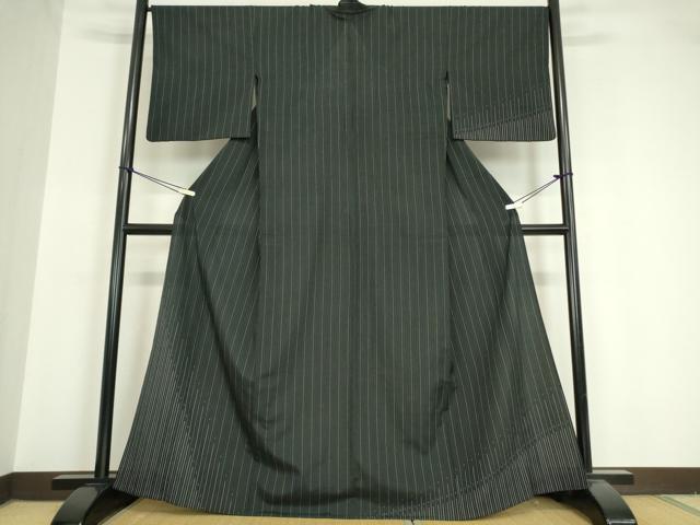 平和屋着物▽本塩沢　訪問着　単衣　斜線文　黒地　正絹　逸品　DAAV5656az