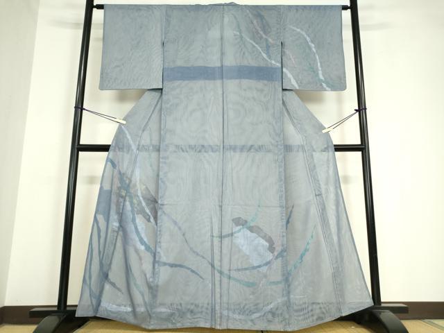 平和屋着物▽訪問着　無双　紗袷　紗×紗　流水文　銀彩　正絹　逸品　DAAV5657az