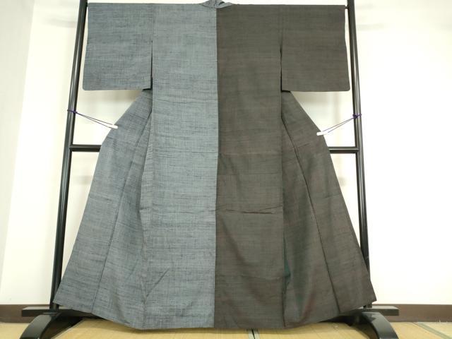 平和屋着物▽上質な紬　単衣　片身替わり　霞文　やまと誂製　正絹　逸品　DAAV5664az