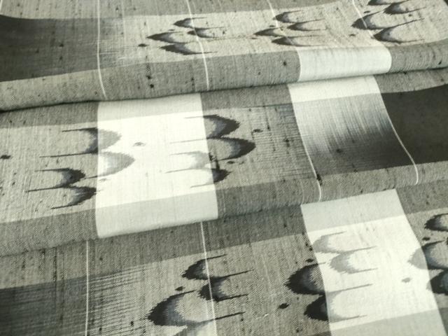 平和屋着物▽上質な紬　単衣　絣格子　正絹　逸品　DAAV5672az