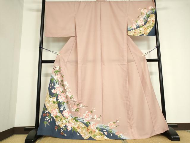 平和屋着物▽訪問着　単衣　枝桜文　金彩　洗える着物　DAAV5692az