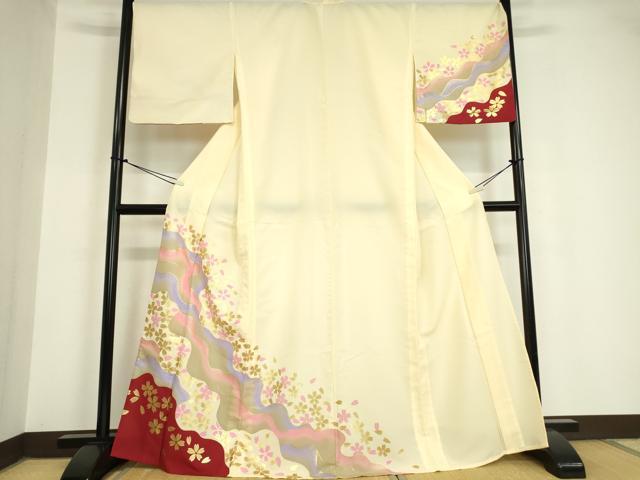 平和屋着物▽訪問着　単衣　舞桜文　金彩　洗える着物　DAAV5693az