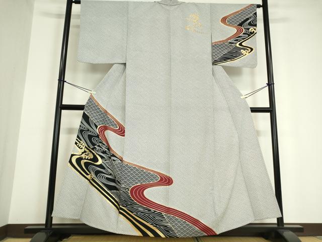 平和屋着物▽訪問着　単衣　流水鹿の子文　金彩　洗える着物　DAAV5697az