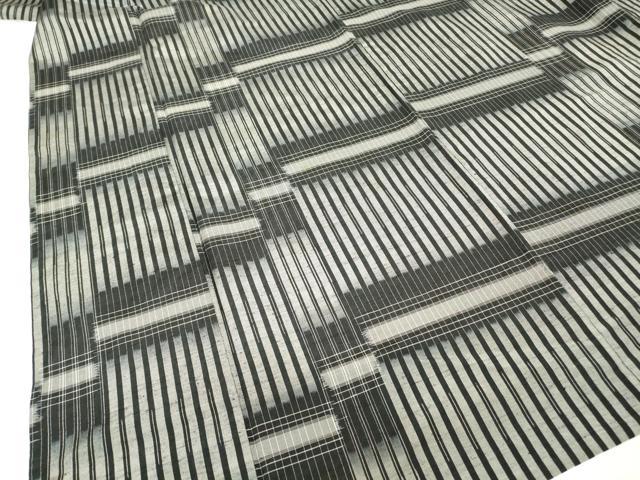 平和屋着物▽上質な紬　単衣　変わり格子　黒地　正絹　逸品　DAAV5724az 紬