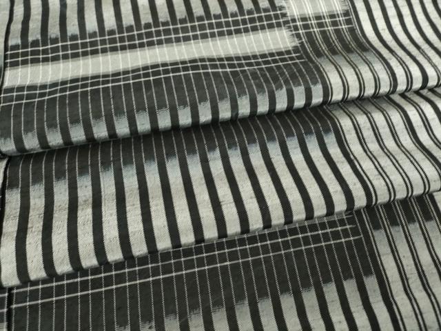 平和屋着物▽上質な紬　単衣　変わり格子　黒地　正絹　逸品　DAAV5724az 紬