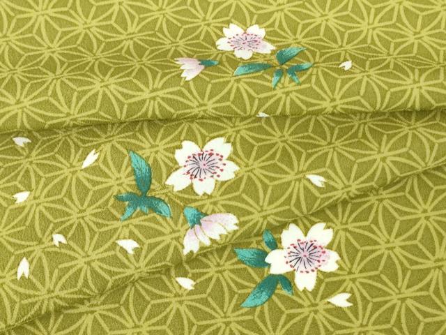 平和屋着物▽小紋　単衣　麻の葉舞桜文　洗える着物　DAAV5734az