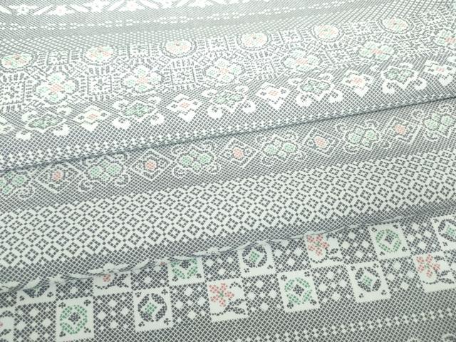 平和屋着物▽小紋　単衣　横段花文　洗える着物　DAAV5736az