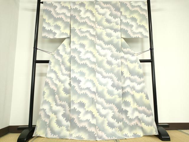 平和屋着物▽上質な小紋　単衣　霞文　正絹　逸品　DAAV5754az