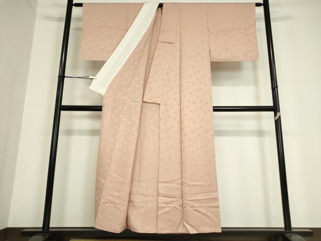 平和屋着物▽上質な色無地 単衣 扇面散らし地紋 洗柿色 正絹