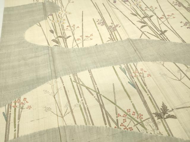 平和屋着物▽訪問着　単衣　生紬　霞枝花文　正絹　逸品　DAAV5791az 平和屋着物▽訪問着 単衣 生紬 霞枝花文 正絹 逸品