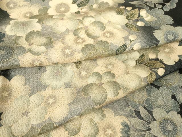 平和屋着物▽上質な小紋　単衣　舞桜文　金彩　鬼しぼ縮緬　正絹　逸品　DAAV5792az