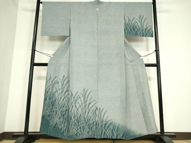 平和屋着物▽重要無形文化財　人間国宝　中村勇二郎　江戸小紋　単衣　草葉文　正絹　逸品　DAAV5797az