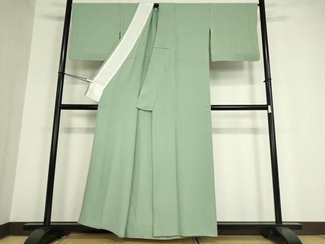 平和屋着物▽上質な色無地　単衣　千草色　正絹　逸品　DAAV5808az_2