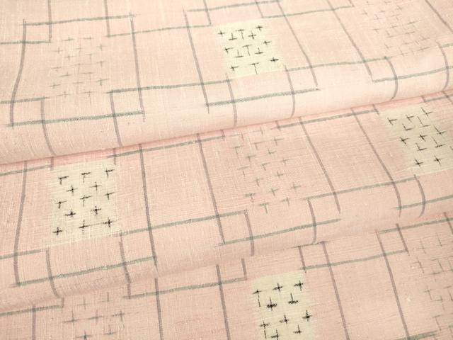 平和屋着物▽上質な紬　単衣　変わり格子　正絹　逸品　DAAV5828az