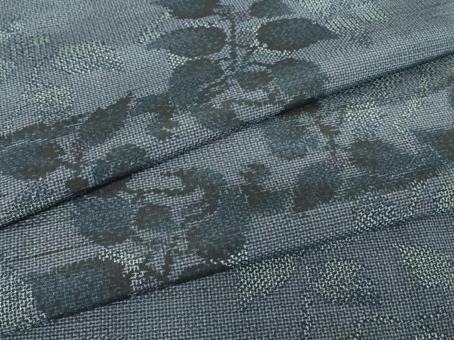 平和屋着物▽上質な紬　単衣　草花文　正絹　逸品　DAAV5830az
