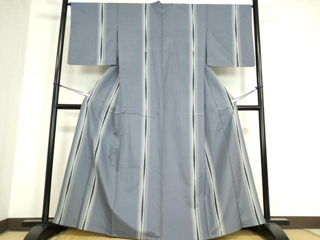 平和屋着物▽上質な紬　単衣　変わり縞　正絹　逸品　DAAV5831az_1