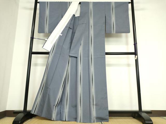 平和屋着物▽上質な紬　単衣　変わり縞　正絹　逸品　DAAV5831az_2