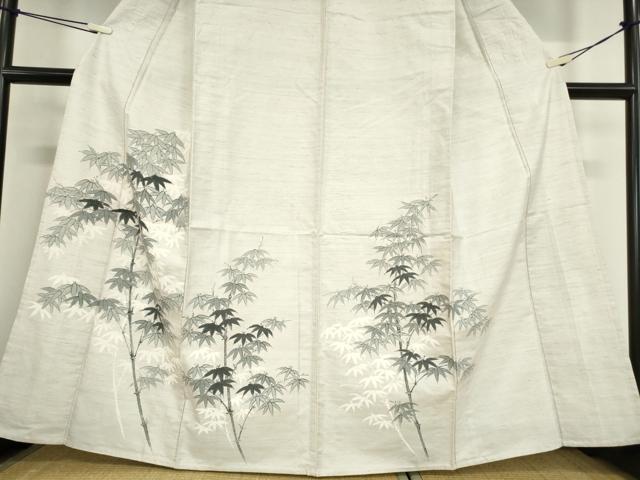 平和屋着物▽訪問着 単衣 紬地 笹竹文 手描き 正絹 逸品 DAAV5902azの