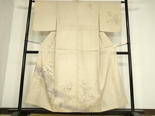 平和屋着物▽訪問着　単衣　生紬　草花文　手描き　暈し染め　正絹　逸品　未使用　DAAV5905az