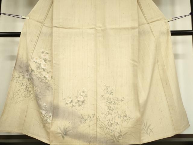 平和屋着物▽訪問着 単衣 生紬 草花文 手描き 暈し染め 正絹 逸品 未