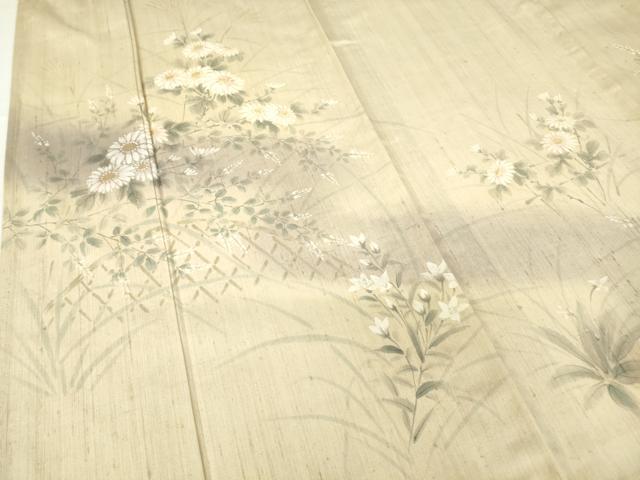 平和屋着物▽訪問着　単衣　生紬　草花文　手描き　暈し染め　正絹　逸品　未使用　DAAV5905az 平和屋着物▽訪問着 単衣 生紬 草花文 手描き 暈し染め 正絹 逸品 未