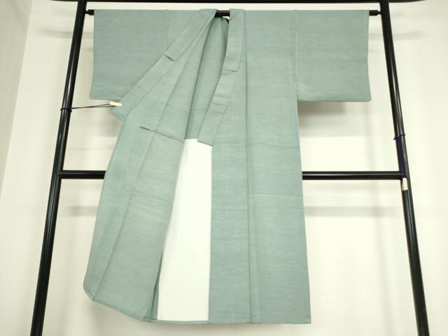 平和屋着物▽男性　色無地　単衣　お召縮緬　水浅葱色　正絹　逸品　DAAV5907az_1
