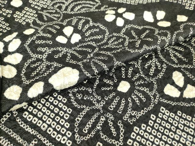 平和屋着物▽訪問着　単衣　総絞り　草花文　黒地　正絹　逸品　DAAV5911az 平和屋着物▽訪問着 単衣 総絞り 草花文 黒地 正絹 逸品 DAAV5911azの