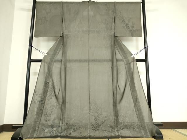 平和屋着物▽訪問着　無双　紗袷　紗×絽　草花文　金彩　ロング丈　正絹　逸品　DAAV5914az
