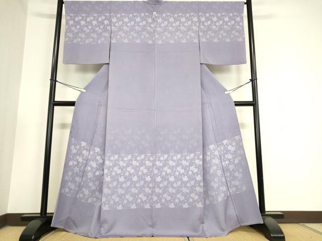 平和屋着物▽訪問着　単衣　お召地　葡萄蔦の葉文　正絹　逸品　DAAV5925az