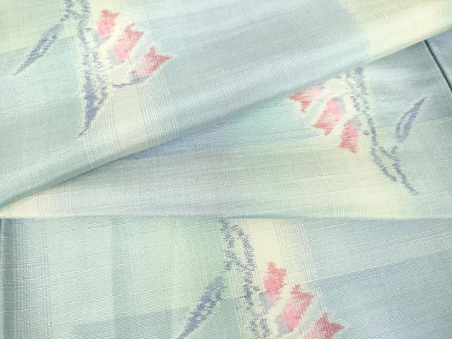 平和屋着物▽上質な紬 　単衣　 格子草花文　正絹　逸品　未使用　DAAV5967az