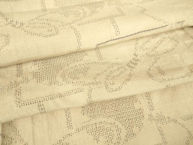 平和屋着物▽結城紬　単衣　雪輪紐文　80亀甲　正絹　逸品　DAAV5969az