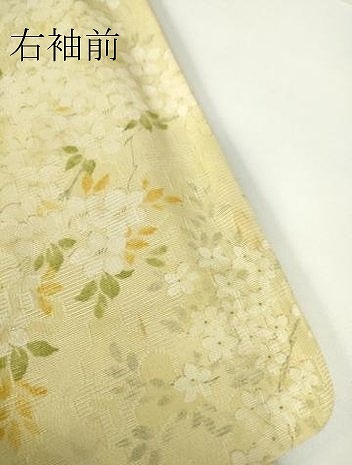 平和屋着物▽上質なお召　単衣　草花文　正絹　逸品　DAAV5974az_6