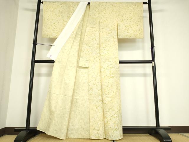 平和屋着物▽上質なお召　単衣　草花文　正絹　逸品　DAAV5974az_2