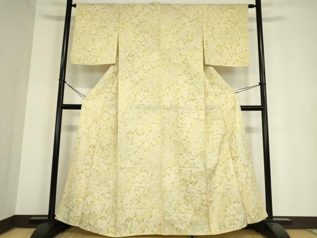 平和屋着物▽上質なお召　単衣　草花文　正絹　逸品　DAAV5974az_1