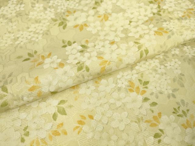 平和屋着物▽上質なお召　単衣　草花文　正絹　逸品　DAAV5974az_4