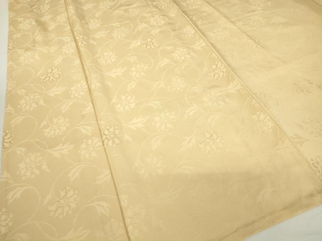 平和屋着物▽上質な色無地 単衣 牡丹唐草地紋 薄香色