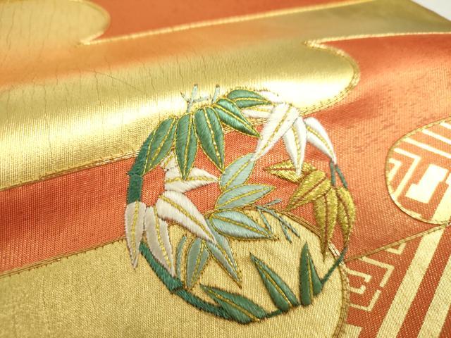 平和屋着物○西陣 川島織物 太鼓柄袋帯 駒刺繍 霞花丸文 金彩