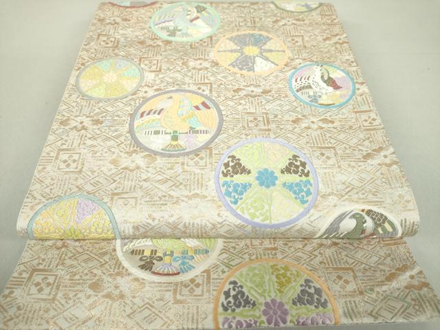 平和屋着物●六通柄袋帯　唐織　花鳥丸文　金糸　正絹　逸品　DAAV6016ps