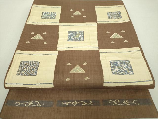 平和屋着物●六通柄袋帯　変わり格子　正絹　逸品　DAAV6043ps