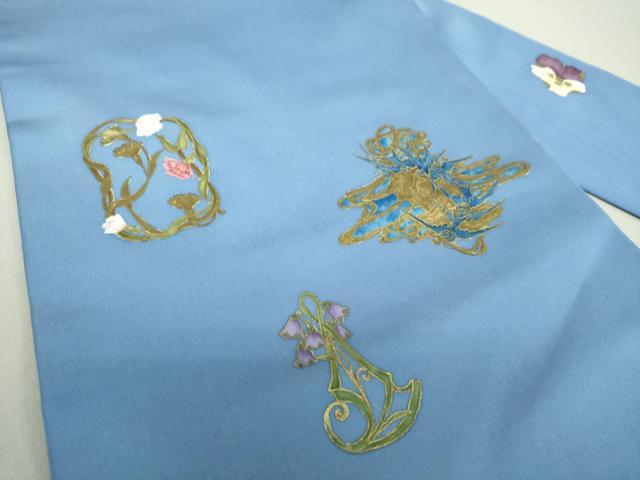 平和屋着物●塩瀬　九寸名古屋帯　作家物　手描き　花鳥文　金彩　正絹　逸品　DAAV6070ps 平和屋着物○塩瀬 九寸名古屋帯 作家物 手描き 花鳥文 金彩 正絹