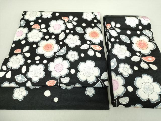 平和屋着物●つけ帯　辻が花　鬼しぼ縮緬　黒地　正絹　逸品　DAAV6096ps