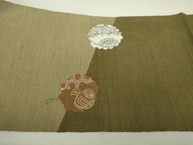 平和屋着物○八寸名古屋帯 紬地 刺し子 総刺繍 雪輪花文